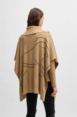 Equestrian cotton-blend cape with abstract intarsia, Beige