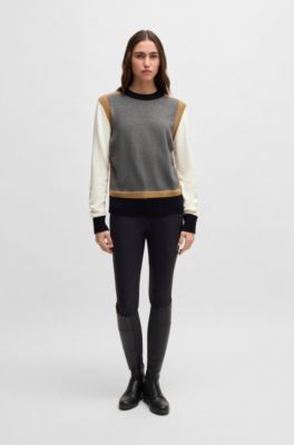 Equestrian regular-fit sweater with colour-blocking, Silver
