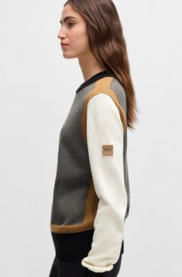 Equestrian regular-fit sweater with colour-blocking, Silver