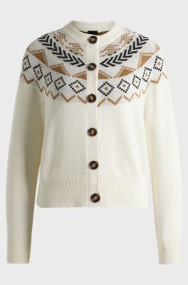 Equestrian cardigan with knitted pattern, White