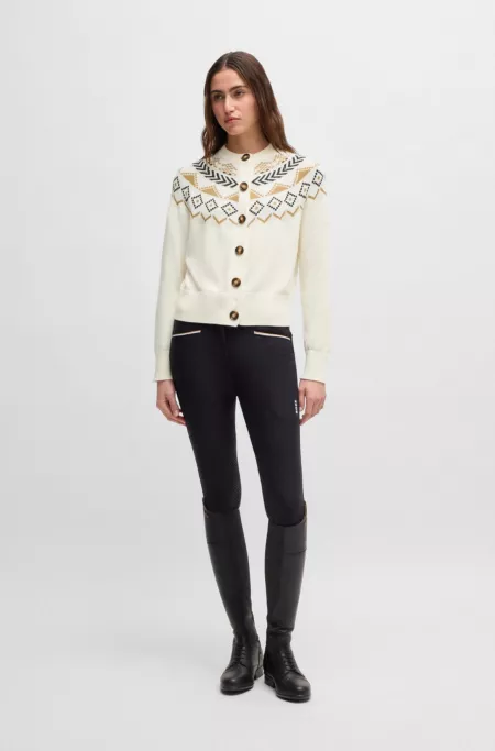 Equestrian cardigan with knitted pattern