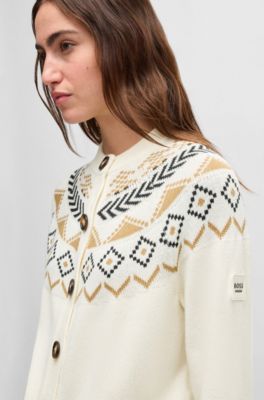 Equestrian cardigan with knitted pattern, White