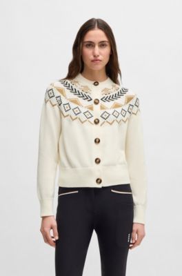 Equestrian cardigan with knitted pattern, White