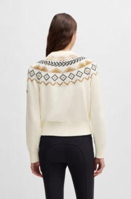 Equestrian cardigan with knitted pattern, White