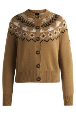 Equestrian cardigan with knitted pattern, Beige