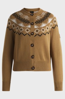 Equestrian cardigan with knitted pattern, Beige