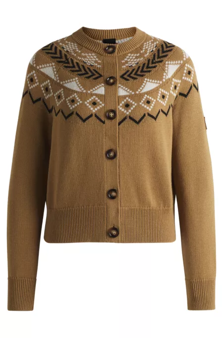 Equestrian cardigan with knitted pattern