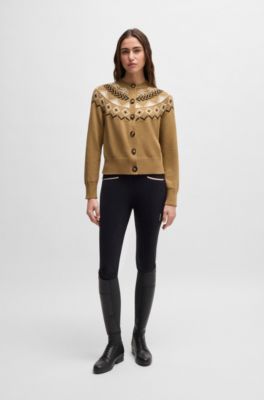 Equestrian cardigan with knitted pattern, Beige