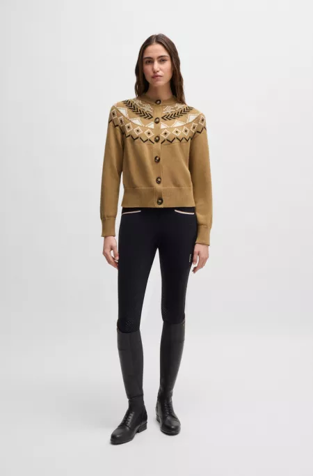 Equestrian cardigan with knitted pattern
