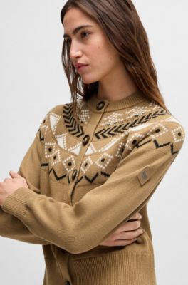 Equestrian cardigan with knitted pattern, Beige