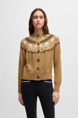 Equestrian cardigan with knitted pattern, Beige