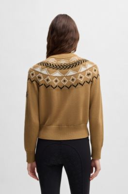 Equestrian cardigan with knitted pattern, Beige