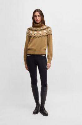 Equestrian rollneck sweater with knitted pattern, Beige