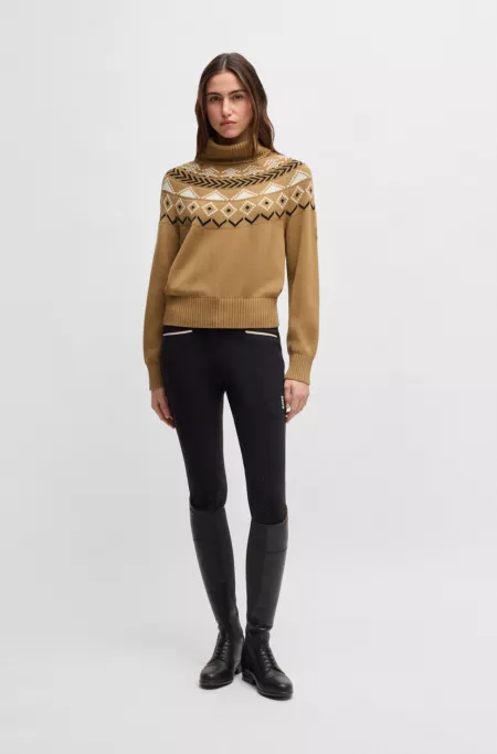 Equestrian rollneck sweater with knitted pattern