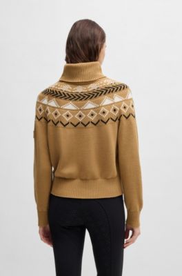Equestrian rollneck sweater with knitted pattern, Beige
