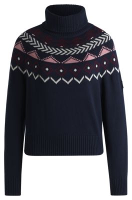 Equestrian rollneck sweater with knitted pattern, Dark Blue
