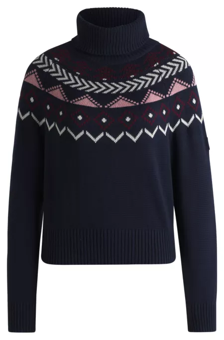 Equestrian rollneck sweater with knitted pattern