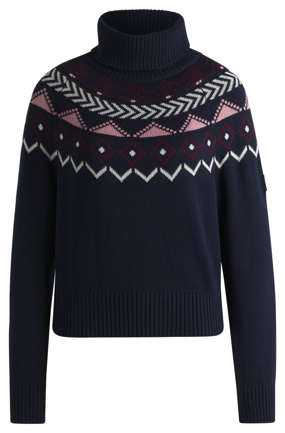 Equestrian rollneck sweater with knitted pattern