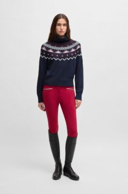 Maglione a collo alto da equitazione con motivo a maglia, Blu scuro