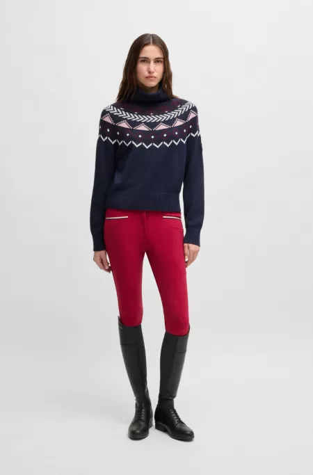 Equestrian rollneck sweater with knitted pattern