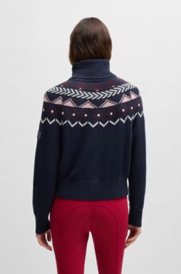 Equestrian rollneck sweater with knitted pattern, Dark Blue