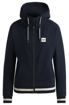 Equestrian zip-up hoodie in Italian stretch cotton, Dark Blue
