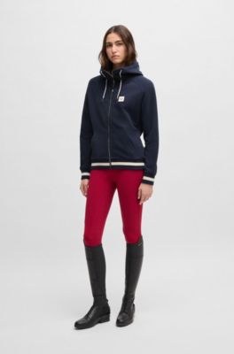 Sweat &agrave; capuche pour l&rsquo;&eacute;quitation en coton stretch italien avec fermeture &eacute;clair, Bleu fonc&eacute;