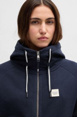 Sweat &agrave; capuche pour l&rsquo;&eacute;quitation en coton stretch italien avec fermeture &eacute;clair, Bleu fonc&eacute;