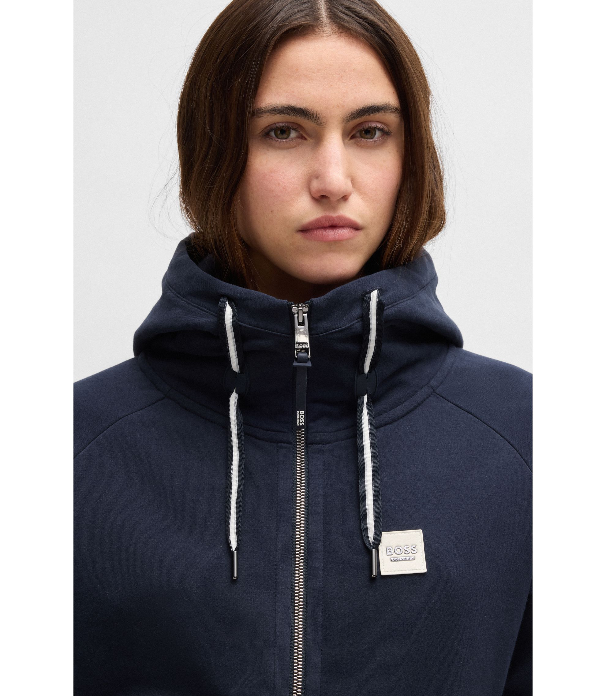 BOSS Equestrian zip-up hoodie in Italian stretch cotton Dark Blue