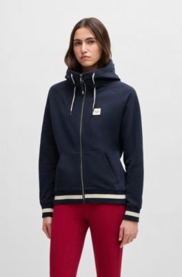 Equestrian zip-up hoodie in Italian stretch cotton, Dark Blue