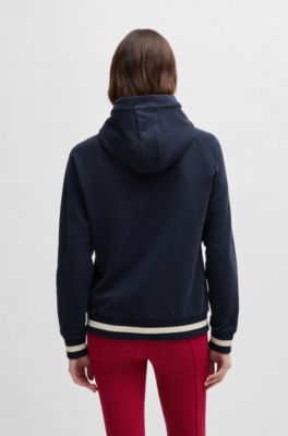 Equestrian zip-up hoodie in Italian stretch cotton, Dark Blue