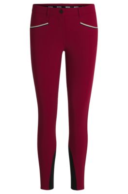 Equestrian slim-fit breeches with knee grip, Red