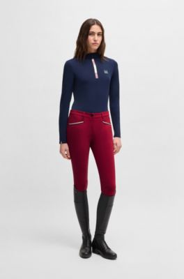 Equestrian slim-fit breeches with knee grip, Red