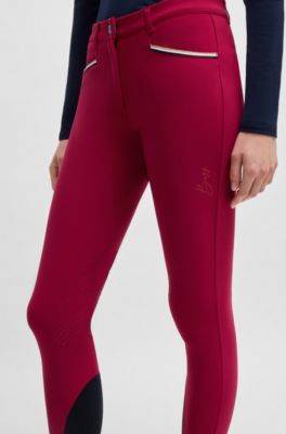 Equestrian slim-fit breeches with knee grip, Red