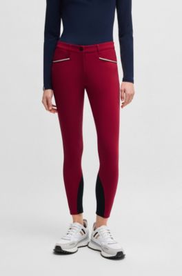 Equestrian slim-fit breeches with knee grip, Red
