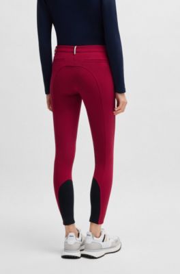 Equestrian slim-fit breeches with knee grip, Red