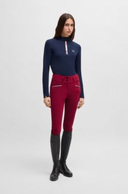 Equestrian slim-fit breeches with full grip, Red