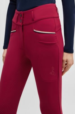 Equestrian slim-fit breeches with full grip, Red