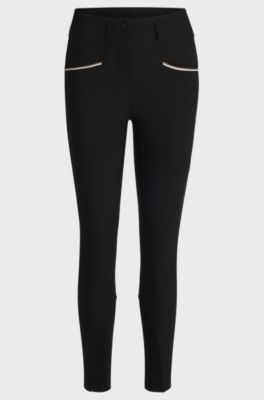 Equestrian high-waisted slim-fit breeches with knee grip, Black