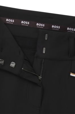 Equestrian high-waisted slim-fit breeches with knee grip, Black