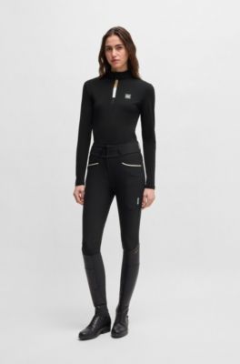 Equestrian high-waisted slim-fit breeches with knee grip, Black