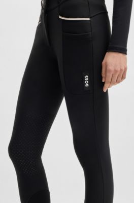 Equestrian high-waisted slim-fit breeches with knee grip, Black