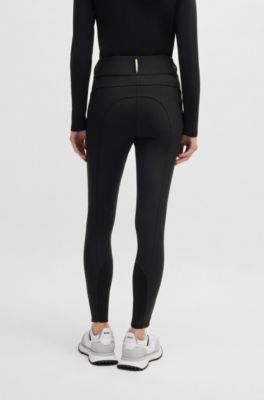 Equestrian high-waisted slim-fit breeches with knee grip, Black