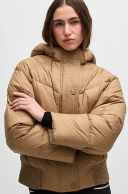 Equestrian water-repellent padded jacket in a bomber style, Light Brown