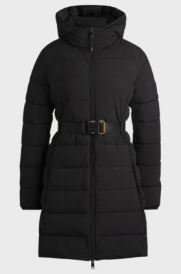 Equestrian water-repellent quilted coat with side zips, Black