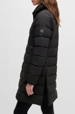 Equestrian water-repellent quilted coat with side zips, Black