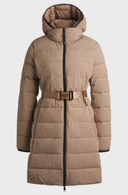 Equestrian water-repellent quilted coat with side zips, Beige