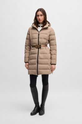 Equestrian water-repellent quilted coat with side zips, Beige