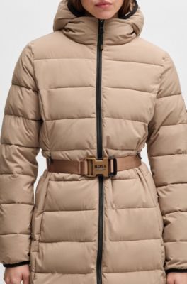 Equestrian water-repellent quilted coat with side zips, Beige