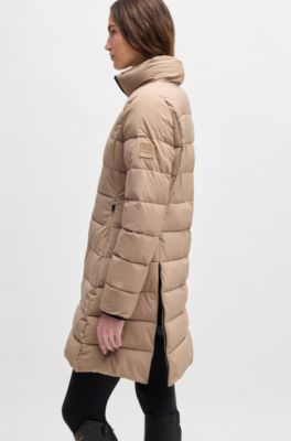 Equestrian water-repellent quilted coat with side zips, Beige